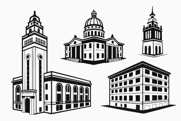 Wall Mural - set of black and white building icon silhouette vector icon, isolated