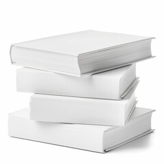 Poster - Four thick blank books with white covers are stacked, creating a neat pile against a clean white background