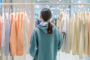 Young Woman Trying on Clothes in Fitting Room