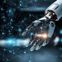 Aufkleber - science robot touching background ai big connection network machine learning data hand