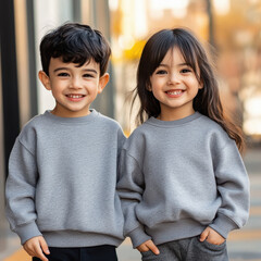 Wall Mural - little indian brother and sister standing together