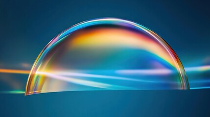 Poster - Iridescent half-sphere bubble on blue background.