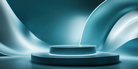 Poster - Abstract blue podium with smooth curved backdrop in 3d rendering