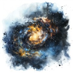 Poster - Beautiful watercolor painting of a spiral galaxy, featuring vibrant colors, swirling clouds of gas, and sparkling stardust, creating a mesmerizing nebula