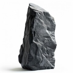 Poster - Dark grey stone isolated on white background, creating a stark contrast and highlighting natural texture