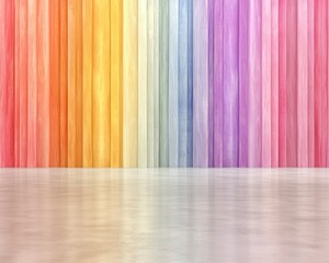 Poster - Colorful Gradient Vertical Stripes on Wall with Smooth Floor Reflecting Light and Soft Pastel Shades in Indoor Space