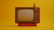 © Thirakun - A classic retro TV with a curved screen and wooden frame placed on a bright yellow background