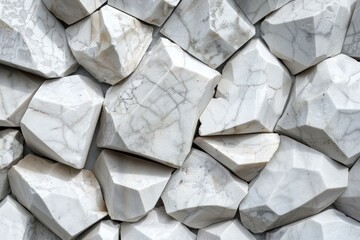 Poster - White marble stones creating a textured facade on a building exterior, showcasing modern architecture and design