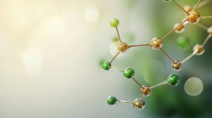 Poster - Close-Up View of Colorful Molecular Structure with Green and Gold Elements on a Soft Blurred Background
