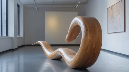 Poster - Wooden Sculpture in Modern Gallery Setting