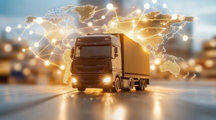 Wall Mural - logistics international delivery concept, world map with logistic network distribution on background
