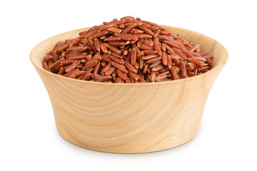 Wall Mural - red rice in a wooden bowl isolated on white background