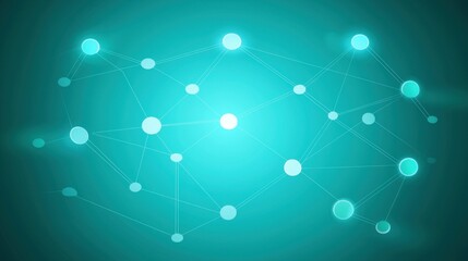 Poster - Abstract Network Connection Turquoise Background, glowing nodes and lines,