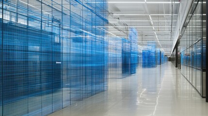  Blue Grid Installation in Modern Hallway