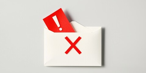Poster - Warning. Envelope with a warning symbol indicating a message is invalid or blocked.