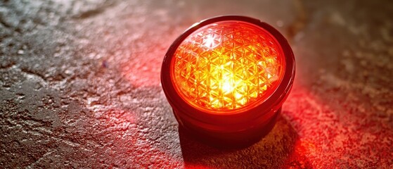 Poster - Warning. Bright red light on a textured surface, creating a warm glow and highlighting the surrounding area.