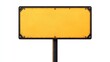© Digital Dreamscapes - Blank Yellow Metal Sign Mounted on a Black Pole Against White Background.