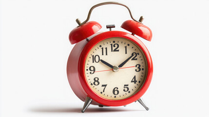 red alarm clock on white background