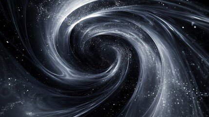 Wall Mural - Abstract swirling liquid in black and white tones with white particles creating depth