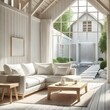 © Hasbi - minimalist and modern interior design with a breathtaking ocean view. The open-plan living space seamlessly connects the indoors with the outdoors, featuring floor-to-ceiling windows that frame the se