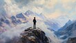 © aun - A young person standing on a mountain top, looking at a distant horizon, symbolizing the pursuit of personal and academic life goals