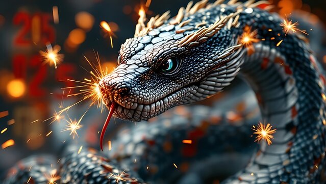 2025 luxury Chinese snake new year background with copy space for text, cinese style in gold and red colors, numbers 2025  background, Chinese New Year concept.