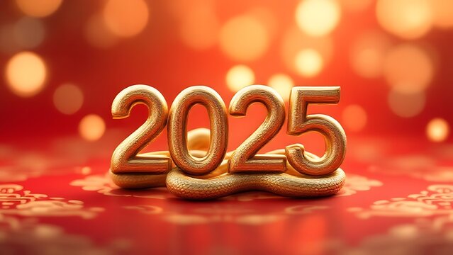 2025 Happy Chinese New Year background, year of the Snake, luxury red and gold Chinese new year background with copy space for text,