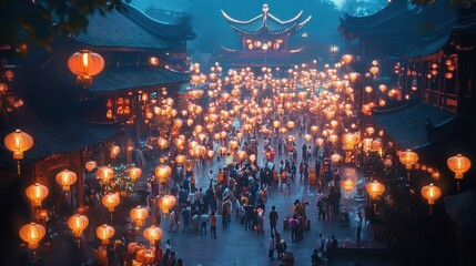 Canvas Print - Illuminated Asian City Street Night Festival Lanterns