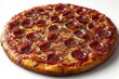 © Vesna - pepperoni pizza presented isolated against a plain white background showcasing its delicious toppings and golden crust evoking cravings and a sense of indulgence in a simple yet appealing way