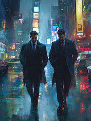 Wall Mural - two men walking on the street