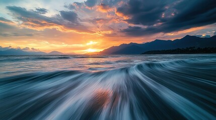 Wall Mural - Serene Sunset Seascape: A Breathtaking Coastal Panorama at Golden Hour