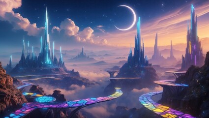 Wall Mural - Futuristic alien city, landscape