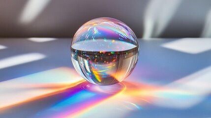 Canvas Print - Crystal glass ball reflecting rainbow light.