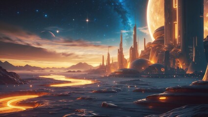 Wall Mural - Futuristic alien city, landscape