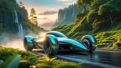 Canvas Print - Sci-fi vehicle in the green valley