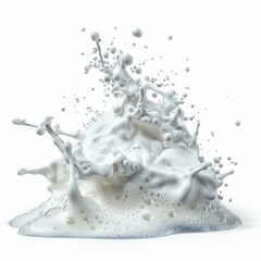 Poster - White milk is splashing and forming a large foam with bubbles on white background