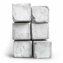 Poster - Stack of six concrete blocks isolated on white background, creating a strong and stable structure