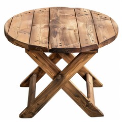 Poster - Small round folding table made of reclaimed wood, isolated on white