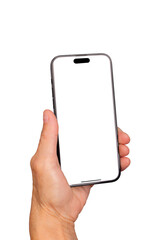 Poster - Smartphone mockup. Senior Caucasian woman s wrinkled hand holding a smartphone, front POV view showcasing the screen and frame. Grayscale design highlighting technology use for apps, internet, or