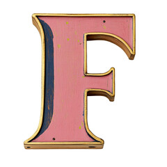 Decorative wooden letter F in pink and gold against a transparent background, ideal for crafting and educational activities, consonant letter f is used to make words on transparent backgroundfile