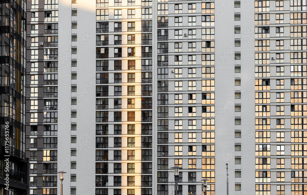 Urban building facade. Seamless pattern of a modern residential ...