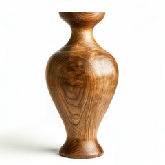 Poster - Wooden vase standing on a white background, highlighting the natural wood grain and craftsmanship