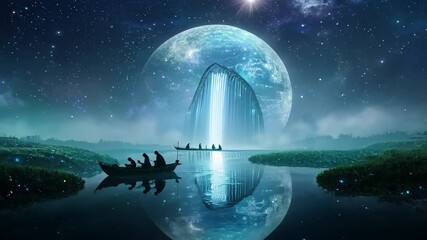 Wall Mural - a mystical river flowing with liquid moonlight, reflecting the constellations and guiding travelers 