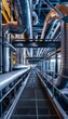 © decorator - Intricate industrial pipe network in a modern facility showcasing metal ducts and machinery design