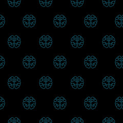 Fototapete - Artificial Intelligence brain icon seamless pattern isolated on black background