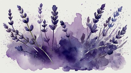 Wall Mural - Watercolor lavender illustration. Hand drawn lavender flowers on watercolor background.