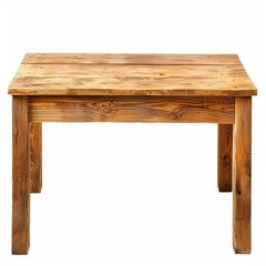 Poster - Simple, rustic wooden table isolated on a white background, showcasing its natural wood grain and sturdy construction