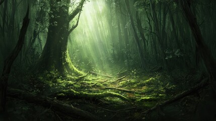 Wall Mural - Enchanted Forest Path: A Mystical Journey Through Sunlit Woods