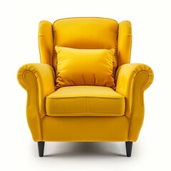 Poster - Classic yellow armchair with wings and pillow representing comfort and relaxation