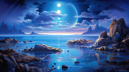 Poster - Celestial Coastal Scene: A Nighttime Dream